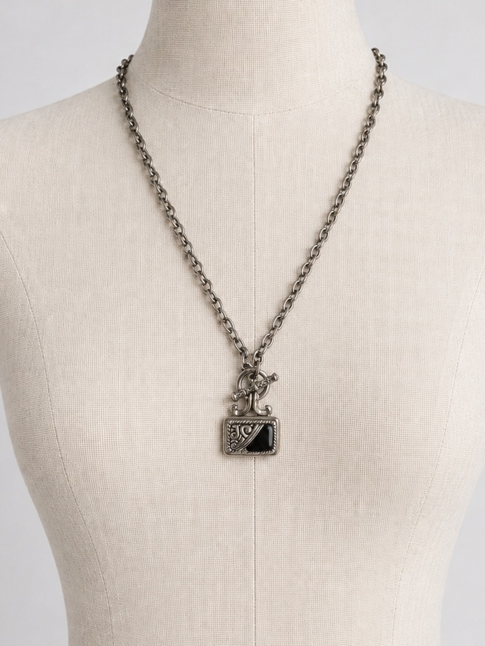 Silver-Tone Onyx Pendant Statement Necklace Premier Designs